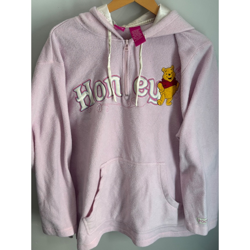 Vintage Y2K Disney Winnie the Pooh Fleece Hoodie 3X Plus Pink Quarter Zip Honey